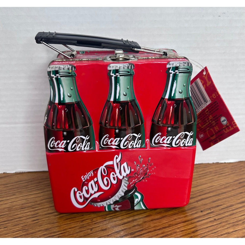Coca-Cola 6 Pack Lunch Tin Embossed Metal Collectible Soda Bottle Design Red
